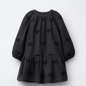 Zara Black Heart Pattern Kids Dress Size 4 Nwt